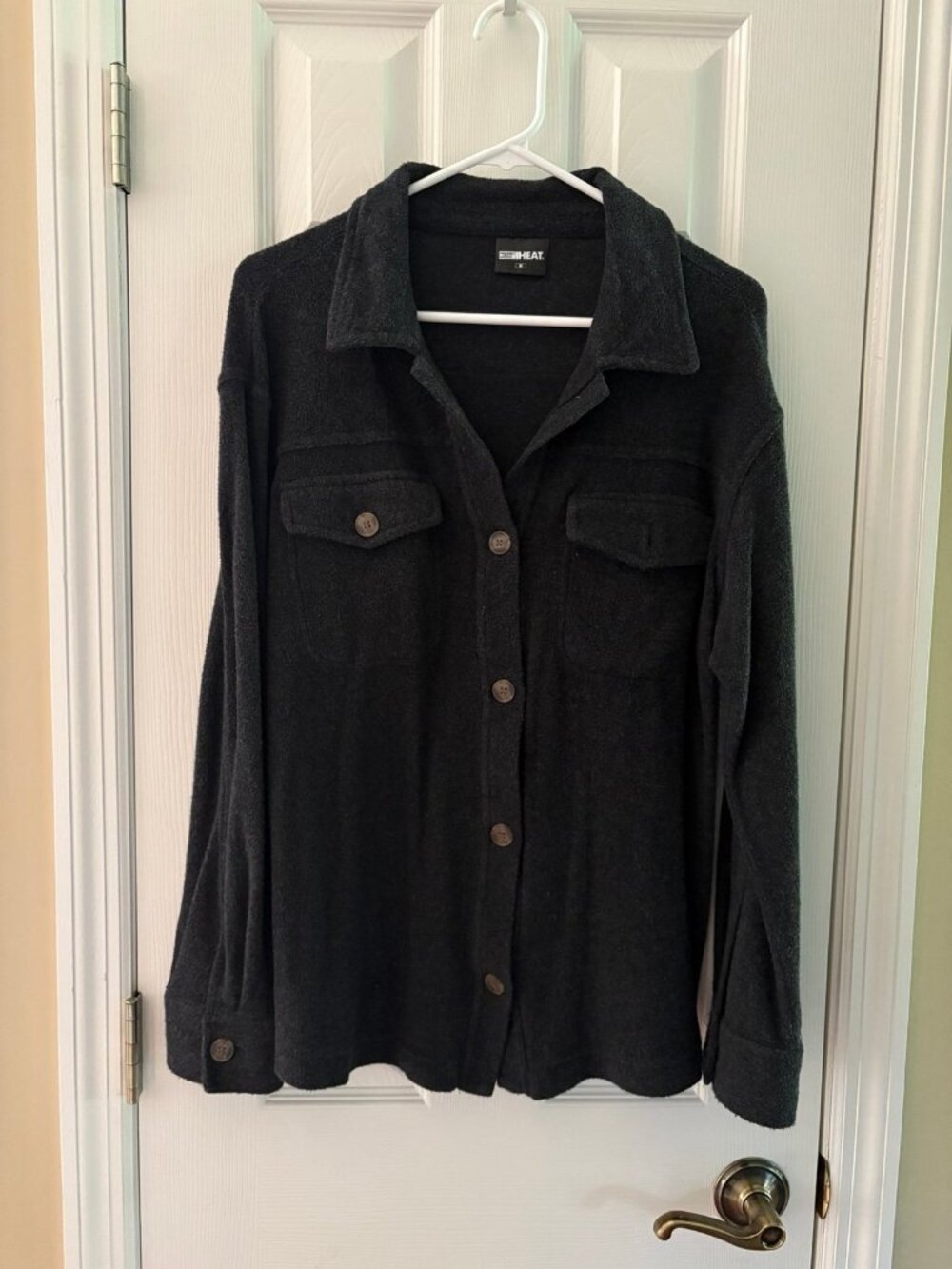 HEAT Women's Charcoal Gray Fleece Button Down Shirt Jacket